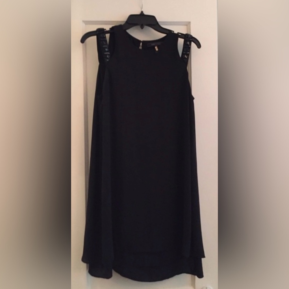 Bcbg maxazria black beaded shoulder dress size small